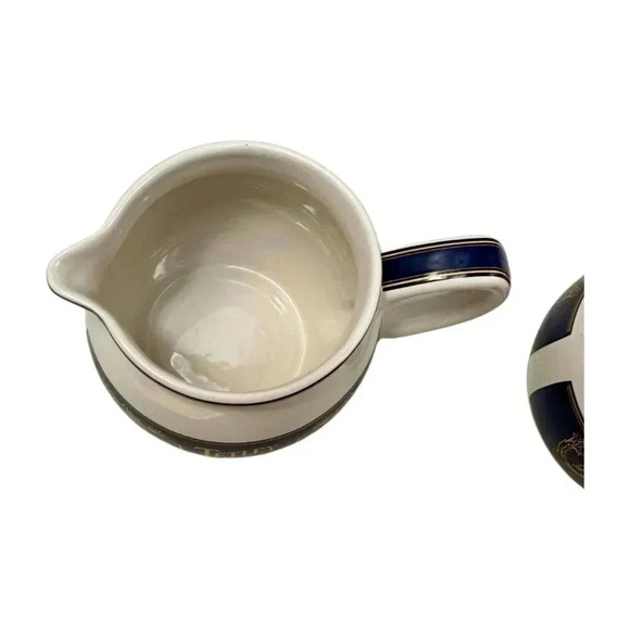 Tetley Tea Lot 2 Cream and Sugar Bowl White Blue Gold  Ceramic 1980s - Picture 7 of 9